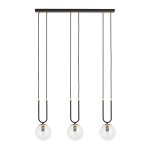 Lampa wisząca trzy kule szklane na czarnych przewodach ze złotym Emibig 1114/3 Czarny Glam 3 Black/Transparent 3xE14