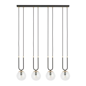 Lampa wisząca nad wyspę do nowoczesnej kuchni Emibig 1114/4 Glam 4 Black/Transparent