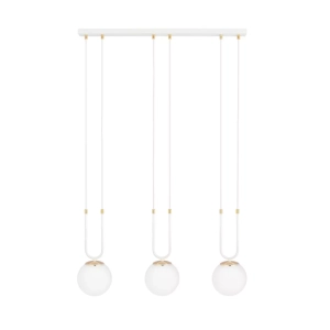 Lampa wisząca trzy kule szklane na białych przewodach ze złotym Emibig 1115/3 Biały Glam 3 White/Opal 3xE14
