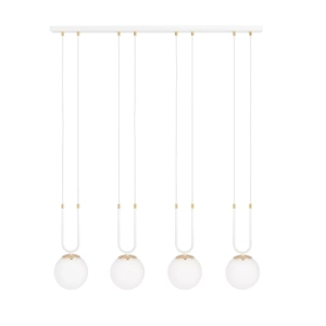 Lampa wisząca nad wyspę kuchenną białe kule i złote dodatki Emibig 1115/4 Glam 4 White/Opal