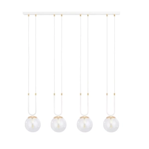 Lampa wisząca szklane kule z złotymi dodatkami na białej listwie Emibig 1116/4 Glam 4 White/Transparent