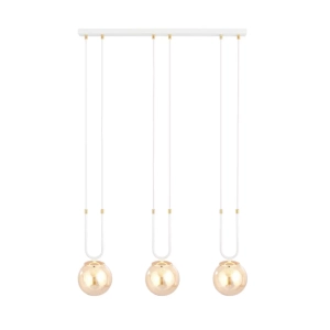 Lampa wisząca trzy kule szklane miodowe na białych przewodach ze złotym Emibig 1117/3 Biały Glam 3 White/Miodowy 3xE14 