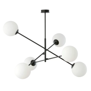 Nowoczesna lampa wisząca czarne ramiona i białe kule Emibig 1169/6 Linear 6 Black/Opal