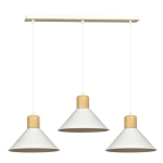 Lampa wisząca trzy abażury stożkowe na listwie z drewnem Emibig 1045/3 Biały Rowen 3 White 3xE27 86cm