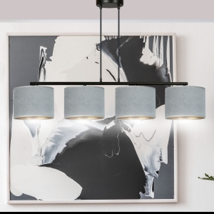 Lampa wisząca cztery szare materiałowe abażury na listwie w poziomie Emibig 1050/4 Czarny Hilde 4 Bl Gray 4xE27 100cm