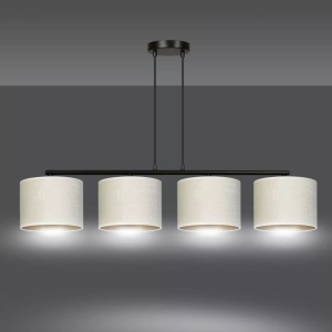 Lampa wisząca cztery białe materiałowe abażury na listwie w poziomie Emibig 1052/4 Czarny Hilde 4 Bl White 4xE27