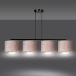 Lampa wisząca cztery różowe materiałowe abażury na listwie w poziomie Emibig 1053/4 Czarny Hilde 4 Bl Rose 4xE27 100cm