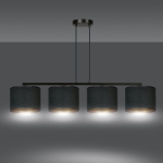 Lampa wisząca cztery materiałowe abażury na listwie w poziomie Hilde 4 Bl Black Emibig 1054/4 Czarny 4xE27 100cm