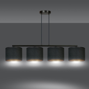 Lampa wisząca cztery materiałowe abażury na listwie w poziomie Hilde 4 Bl Black Emibig 1054/4 Czarny 4xE27 100cm