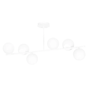 Lampa sufitowa biała metalowa poprzeczka ze szklanymi kulami w różnych kierunkach Emibig 1021/6 Biały Bior 6 White 6xE14 100cm