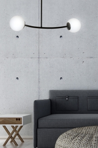 Lampa sufitowa czarna poprzeczka dwie szklane kule Emibig 1024/2 Czarny Halldor 2 Black 2xE14 81cm