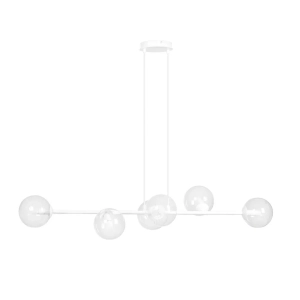 Lampa wisząca biała listwa 110cm i 6 szklanych kul Rossi 6 Wh Transparent Wisząca Emibig 877/6 Biały 6xE14