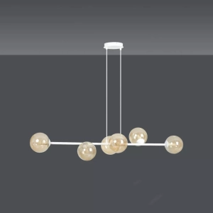 Lampa wisząca biała metalowa z sześcioma kloszami kule w kolorze miodowym Emibig 879/6 Biały Rossi 6 Wh Miodowy 6xE14