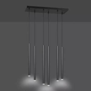 Lampa wisząca smukłe czarne walce na prostokątnej podsufitce Emibig 552/6 Selter 6 Black 6xG9