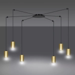 Lampa wisząca typu pająk sześć złotych tubek na czarnych przewodach Emibig 526/6 Czarny/Złoty Traker 6 Bl/Gold 6xGU10