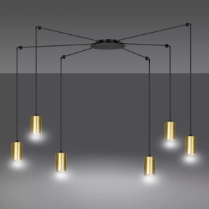 Lampa wisząca typu pająk sześć złotych tubek na czarnych przewodach Emibig 526/6 Czarny/Złoty Traker 6 Bl/Gold 6xGU10