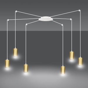 Lampa wisząca typu pająk sześć złotych tubek na białych przewodach Emibig 527/6 Biały/Złoty Traker 6 Wh/Gold 6xGU10
