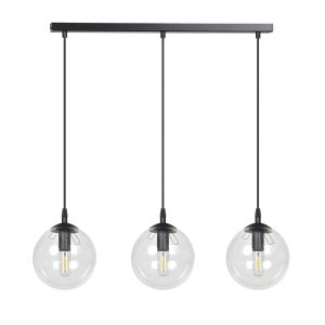 Lampa wisząca trzy szklane kule przezroczyste na listwie Emibig 711/3 Czarny Cosmo 3 Bl Transparent 3xE14 70cm