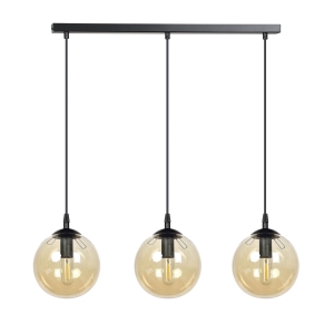 Lampa wisząca trzy szklane kule miodowe na listwie Emibig 713/3 Czarny Cosmo 3 Bl Miod3xE14 70cm