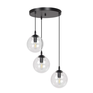 Lampa wisząca trzy kule na przewodach szklane klosze okrągła podsufitka Emibig 711/3PREM Czarny Cosmo 3 Bl Premium Transparent 3xE14 40cm
