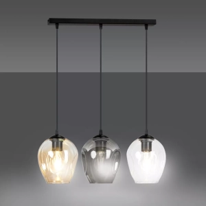 Lampa wisząca trzy szklane klosze trzykolorowe na listwie Emibig 678/3 Czarny Istar 3 Bl Mix 3xE27 70cm