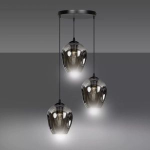 Lampa wisząca na czarnej okrągłej rozecie ze szklanymi kloszami Emibig 680/3PREM Czarny Istar 3 Bl Premium Grafit 3xE27 40cm
