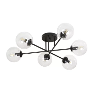 Lampa sufitowa czarne metalowe ramiona zakończone szklanymi kloszami Emibig 831/6B Czarny Brendi 6b Bl Transparent 6xE14