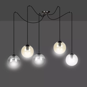 Lampa wisząca czarna typu pająk pięć szklanych kul na przewodach Emibig 939/5 Gigi 5 Bl Mix Czarny 5xE14