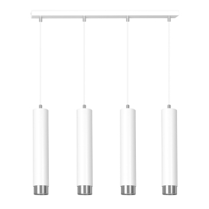Lampa wisząca cztery metalowe tuby na przewodach w rzędzie z chromem nad stół Emibig 641/4 Biały/Chrom Kibo 4 Wh/Chrome 4xGU10