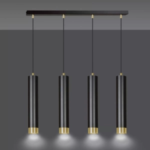 Lampa wisząca cztery metalowe tuby na przewodach w rzędzie ze złotym nad stół Emibig 644/4 Czarny/Złoty Kibo 4 Bl/Gold 4xGU10