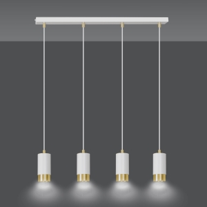 Lampa wisząca cztery białe tubki ze złotym pierścieniem na listwie Emibig 815/4 Biały/Złoty Fumiko 4 Wh/Gold 4xGU10 60cm