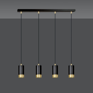 Lampa wisząca cztery czarne tubki ze złotym pierścieniem na listwie Emibig 817/4 Czarny/Złoty Fumiko 4 Bl/Gold 4xGU10 60cm