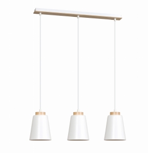 Lampa wisząca trzy metalowe abażury białe z drewnianą wstawką Bolero Wisząca Emibig 443/3 66cm biały 3xE27