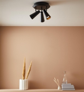 Lampa sufitowa plafon czarny z regulowanymi kloszami w kształcie stożka MarkSlojd 108204 Crest 3xGU10 20cm x 36cm