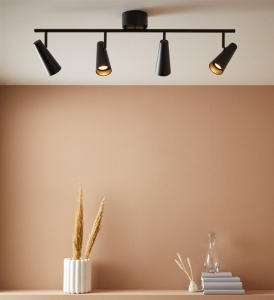Lampa sufitowa listwa czarna w stylu industrialnym regulowane klosze w kształcie stożka MarkSlojd 108202 Crest 4xGU10 93,5cm