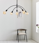 Lampa wisząca w stylu industrialnym czarna z półokrągłymi ramionami do dołu i odsłoniętymi oprawkami MarkSlojd 108282 Crux 5xE27 104cm
