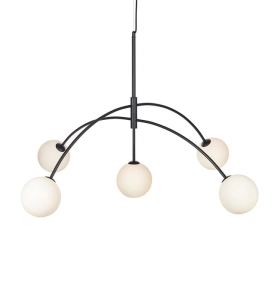 Lampa wisząca do dużego pomieszczenia rozłożyste półkoliste ramiona i mleczne szklane klosze MarkSlojd 107560 Heaven5xG9 117cm