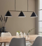 Lampa wisząca nad stół złota pozioma listwa i czarne stożkowe metalowe klosze MarkSlojd 108074 Klint 3xE14 98,5cm