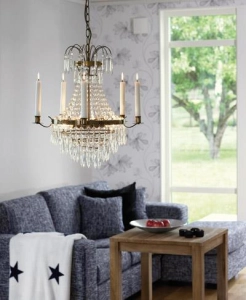 Kryształowa lampa wisząca na łańcuchu z mosiężnymi zdobieniami MarkSlojd 100602 Krageholm 3xE14 50cm