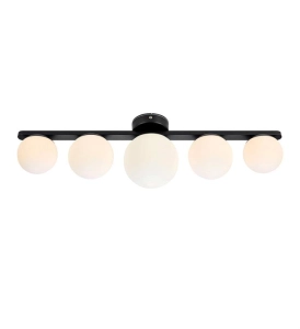 Lampa ścienna kinkiet listwa czarna styl skandynawski mleczne białe klosze szklane kule MarkSlojd 108348 Puro 5xG9