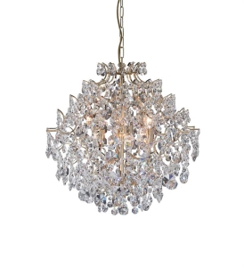 Złota lampa wisząca do salonu w stylu glamour zdobiona kryształami MarkSlojd 100532 Rosendal 6xE14 53cm