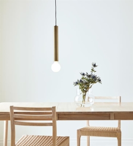 Lampa wisząca do jadalni złota podłużna tuba z czarnym przewodem MarkSlojd 108259 Sencillo E27 350cm x 5cm