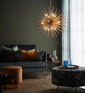 Złota lampa wisząca do salonu w kształcie promieni słońca MarkSlojd 107752 Soleil 12xE14 72cm