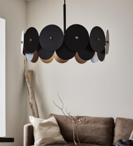 Czarna lampa wisząca z abażurem z okrągłych talerzy i złotymi akcentami MarkSlojd 108265 Vegas 3xE27 53cm