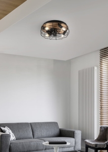 Lampa wentylator 3 tryby prędkości na pilota loftowa industrialna okrągła drewniana podstawa na cztery żarówki Trondheim Sufitowa RL R61105032 4xE27 48cm