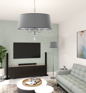 Chromowany żyrandol z szerokim szarym abażurem i kryształkami Jupiter 1605 Egida 6xE27 73cm