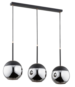 Czarna lampa wisząca na listwie nad stół chromowane okrągłe klosze z czarną powłoką Volda Black Alfa 62158 3xE27 90cm x 75cm