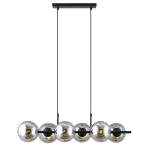 Lampa wisząca czarna sześć szklanych kulistych kloszy grafitowych na poziomej poprzeczce nowoczesna dekoracyjna Emibig 1207/6 Rory 6 Grafit 6xE14 95cm