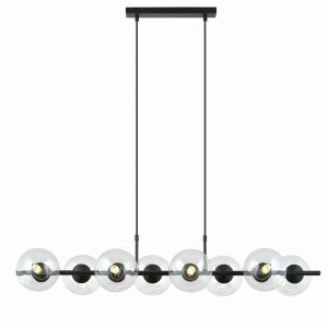 Lampa wisząca czarna listwa 115cm z szklanymi kloszami kulami Emibig 1206/8 Rory 8