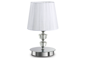 Włoska lampa nocna chromowana podstawa szklane dodatki biały plisowany abażur Ideal Lux 059266 Pegaso E14 30cm x 18cm